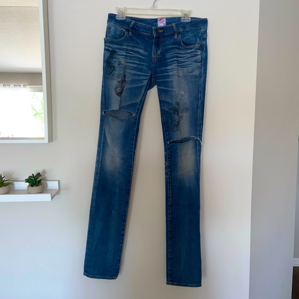 Prps Distressed Painted Art Women’s Skinny Jeans 
Size 26